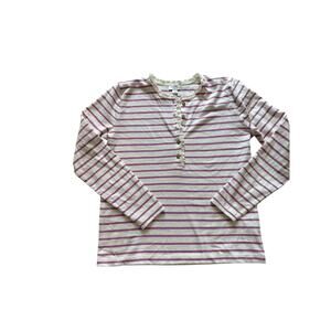 J. Crew Ruffle Collar Purple and Cream Stripe Long Sleeve Top XS